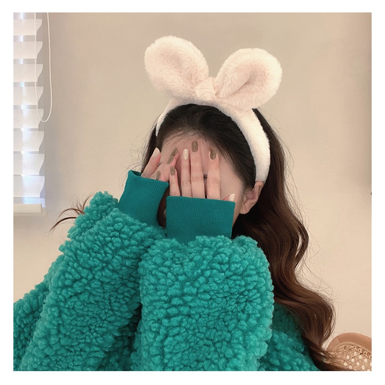 Plus Băng Đô Cài Tóc Tai Thỏ Phối Lông Dễ Thương Dùng Rửa Mặt / Rửa Mặt