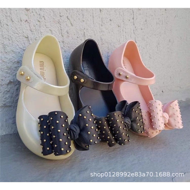 Giày Sandal Chấm Bi Đính Nơ Cho Bé Gái
