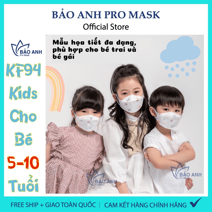 Free ship - Thùng 600 Cái Khẩu Trang KF94 Kids Bảo Anh Promask Kháng Khuẩn