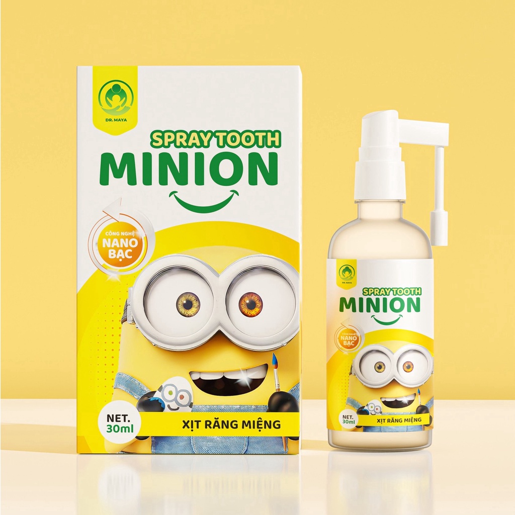 Xịt răng miệng Minion Dr.Maya 50ml, Vệ sinh răng miệng ngăn ngừa sau răng cho bé từ 6 tháng tuổi