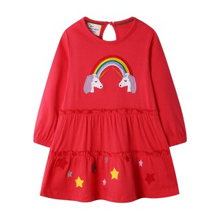Mã S0064 váy dài tay thêu đắp ngựa cầu vồng phong cách Bohemieng của Little maven cho bé gái