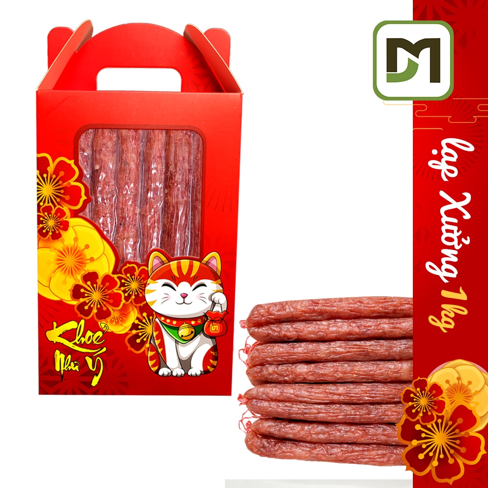 Hộp 1KG lạp xưởng thịt heo hộp có tay quai xách tiện dụng