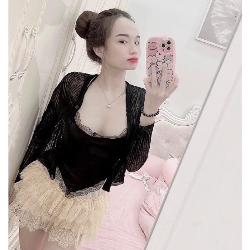 Set chân váy phối ren kèm khoát