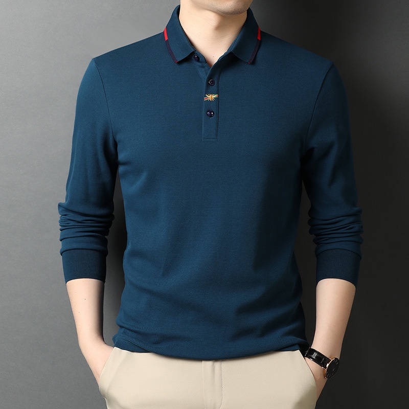 Áo Thun 100% Cotton Tay Dài Màu Sắc Đơn Giản Phong Cách Hàn Quốc Cho Nam Giới Trung Niên