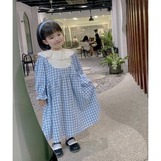 Váy Bé Gái CELINA V12 Đầm Trẻ Em Kẻ Caro Chất Liệu Cotton Hàn Mix Cổ Ren Rời Thiết Kế Phong Cách Vintage