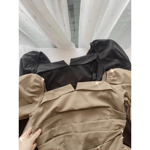 Áo cổ vuông cách điệu xếp li tay bồng chun đủ size S M L huyen hip