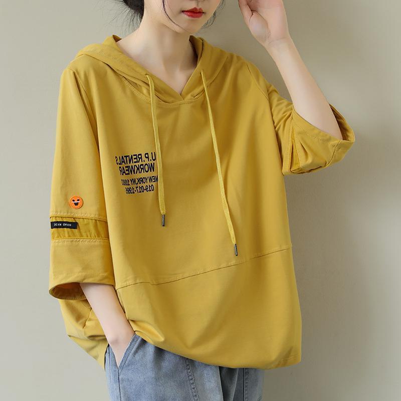 Áo Hoodie Tay Ngắn Dáng Rộng In Chữ Phối Dây Rút Phong Cách Mới Thời Trang Mùa Hè Cho Nữ