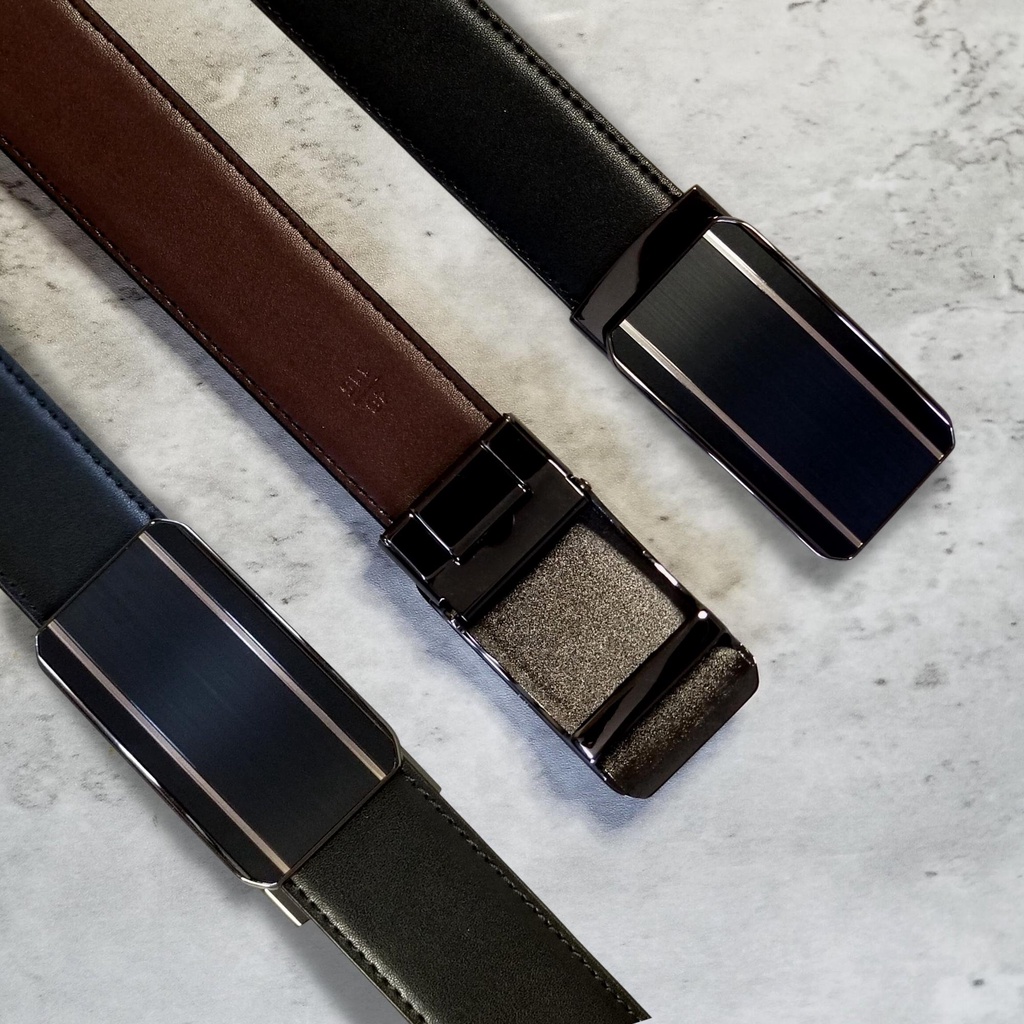 Thắt lưng nam da thật mặt khóa hợp kim tự động, bề rộng 3.5cm, dây lưng da bò 2 mặt màu đen và nâu