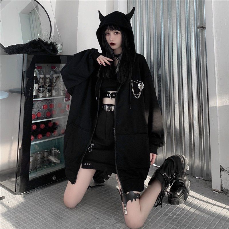 Áo Khoác Hoodie Màu Đen Dáng Rộng Phong Cách Hàn Quốc Có Size Lớn Cho Nữ Lên Đến 100kg