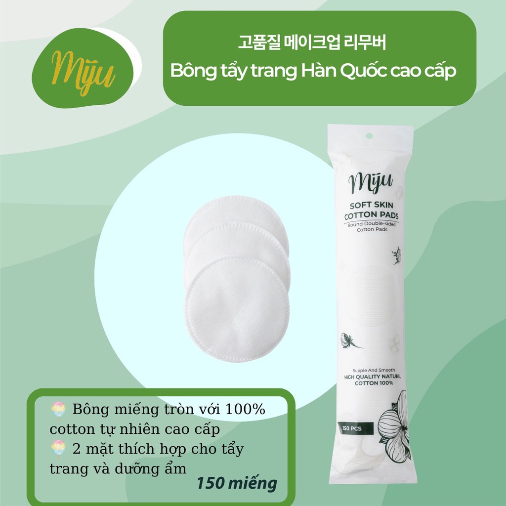 Bông tẩy trang MIJU 3 lớp dạng miếng tròn👩Cotton Pads 150 miếng👩 Siêu sạch, mềm mịn.
