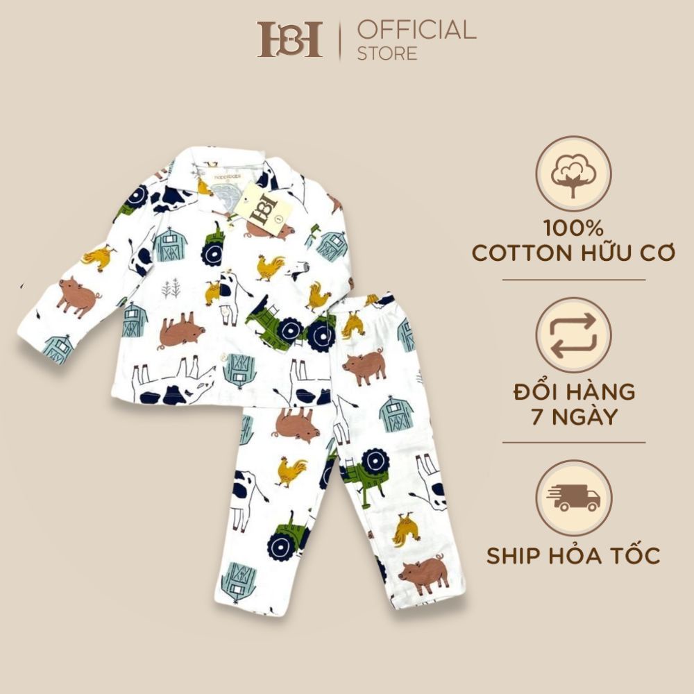 Bộ Quần Áo Pyjama Dài Tay Hapiibabii Chất Liệu Cotton Organic Nhập Cho Bé Mặc Ở Nhà Mùa Hè Họa Tiết Gà (1-10 Tuổi)