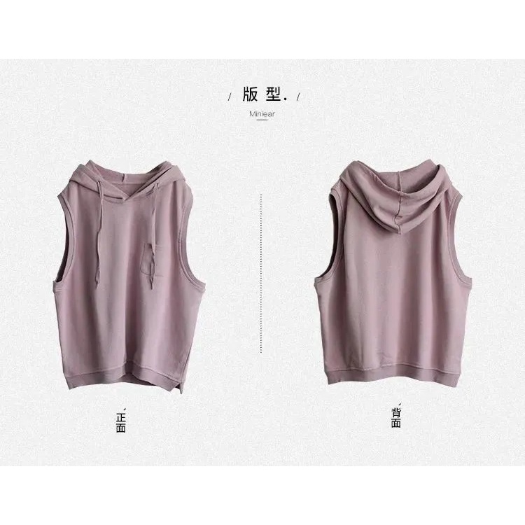 Áo Hoodie Không Tay Thiết Kế Mới Dáng Rộng Năng Động Thời Trang Dành Cho Nữ