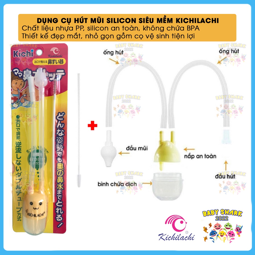 Dụng cụ hút mũi silicon siêu mềm Kichilachi vệ sinh mũi sạch sẽ không gây đau cho bé (kèm dụng cụ vệ sinh)