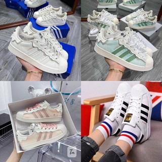 Giày thể thao adidas superstar hồng + xanh kem trắng, giầy das sò 3 sọc hồng, xanh nữ cực chất hot trend 2022