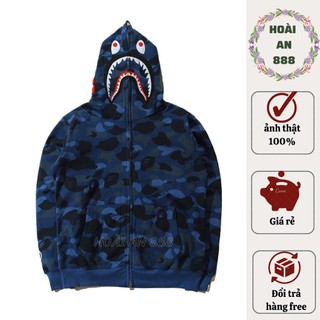 Áo khoác bape họa tiết cá mập mũ 2 lớp, áo nỉ nam hip hop cá tính