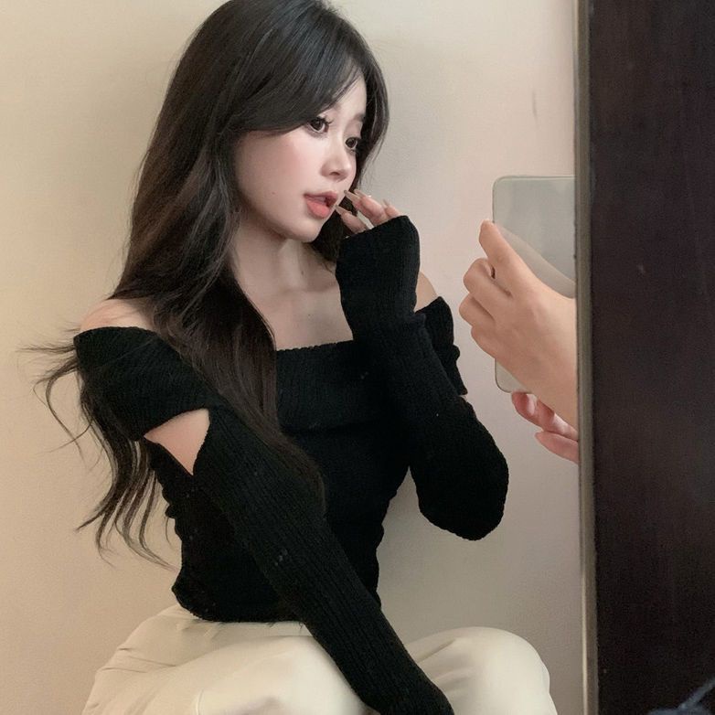 Áo Sweater Trễ Vai Tay Dài Dáng Ôm Thời Trang Mùa Thu Hàng Mới 2022 Dành Cho Bạn Nữ