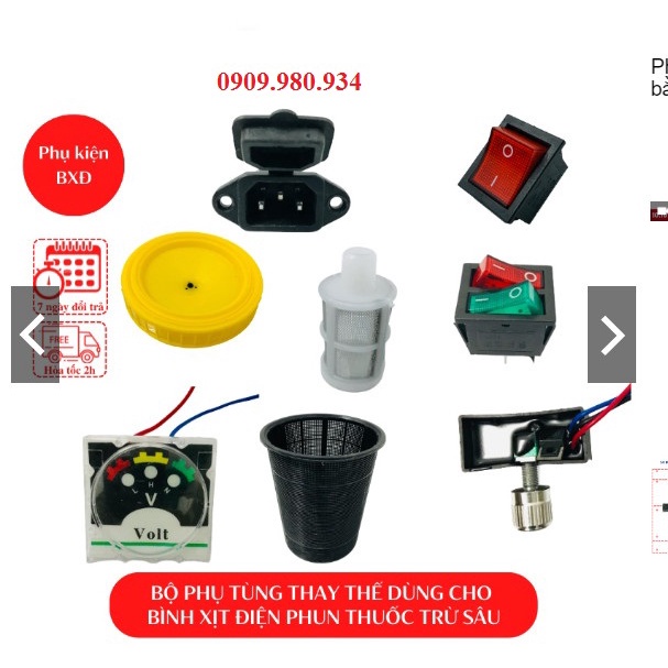 Phụ tùng Bình phun thuốc trừ sâu bằng điện - Công tắc, đồng hồ, chiết áp điều tốc, chấu sạc, nắp, lọc rác Bình Xịt Điện