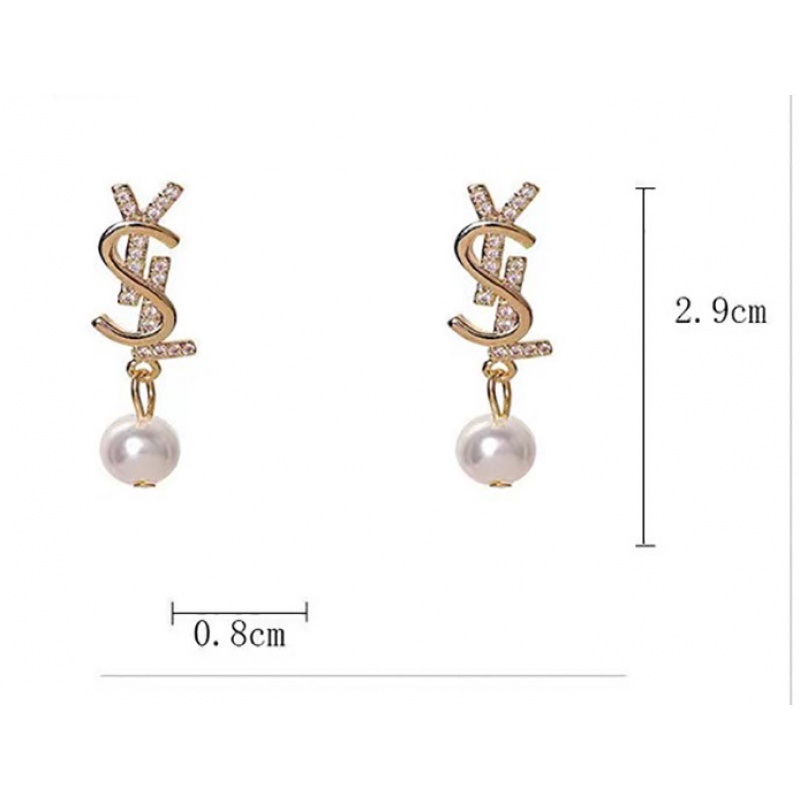 Bông Tai Mạ Bạc 925 Hình Chữ Đính Ngọc Trai Phong Cách Hàn Quốc