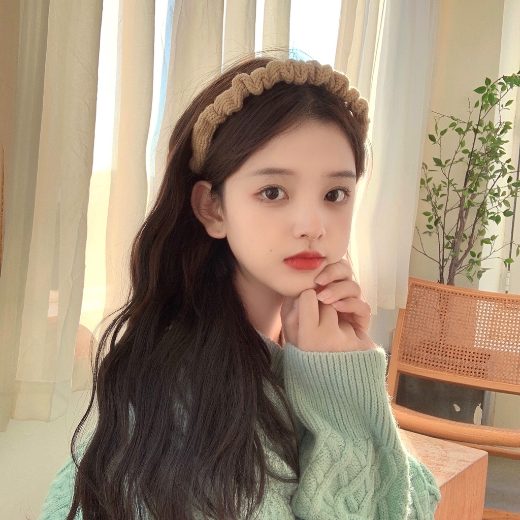 Băng Đô Len Dệt Kim Chống Trượt Xếp Ly Màu macaron Phong Cách Hàn Quốc Cho Nữ