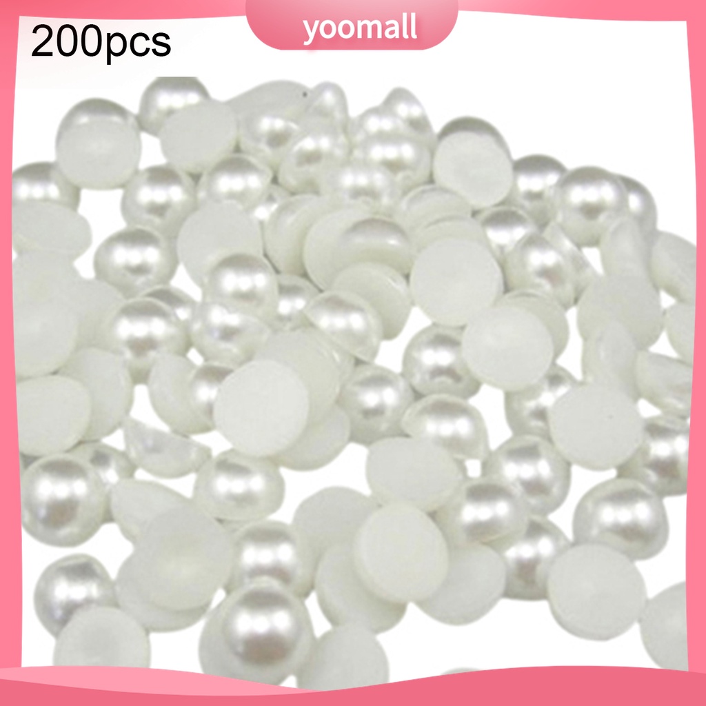 (Yoomall) Set 200 Hạt Ngọc Trai Giả Nửa Đầu Phẳng 6mm Màu Trắng Đính Trang Trí Móng Tay