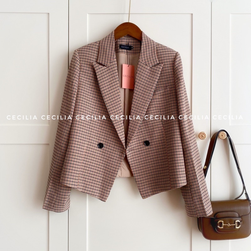 Áo khoác vest blazer ALESSIA by CECILIA thiết kế dáng ngắn - dạ dệt mỏng - kẻ nhỏ 2 phân loại màu