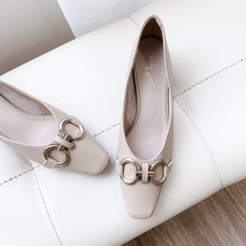 Giày Cao Gót Nữ Mũi Tròn, Giày Cao Gót Đế Vuông Charm xích Cao 4 Phân Da Mềm Cao Cấp_DA779