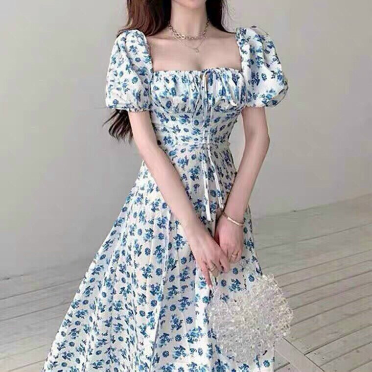 (Sale FreeShip) Đầm hoa nhí dáng xòe,đầm nữ nhún ngực xẻ tà quyến rũ,phong cách trẻ trung năng động,diện đi đâu cũng xin