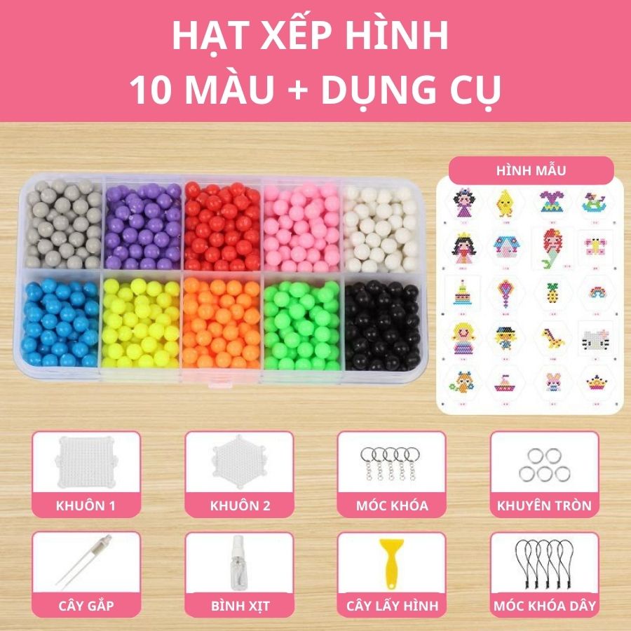 Xếp Hình Hạt Đậu Thần Kỳ Hạt Nhựa Xếp Hình Kết Dính Bắng Nước 1100 Hạt Phun Sương Sáng Tạo
