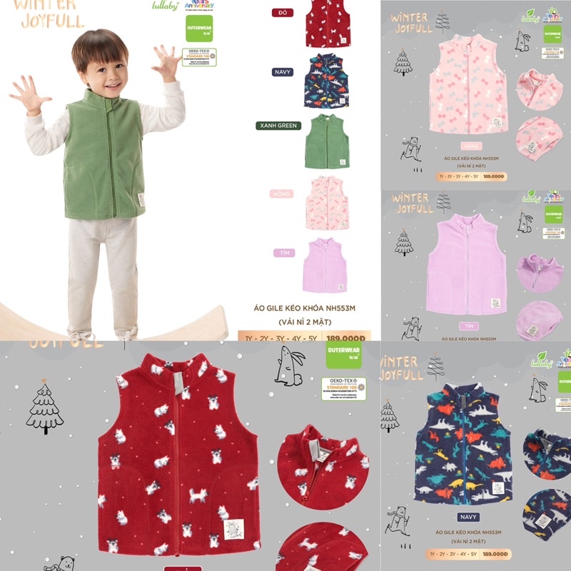 {Nhùn nhùn}Áo gile nỉ nhung kéo khoá Lullaby size 1 tuổi đến 5 tuổi