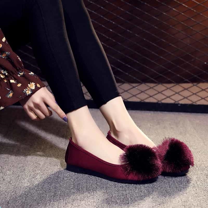 Giày Búp Bê Đế Bằng Phối Lông Mềm Mại Thoáng Khí Thời Trang Cao Cấp Cho Nữ