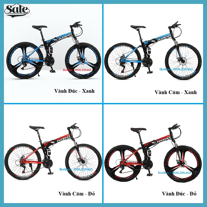 Xe đạp người lớn gấp gọn Phoenix 26 inch, xe đạp tập thể dục 24 tốc độ có nhiều loại vành đúc vành c