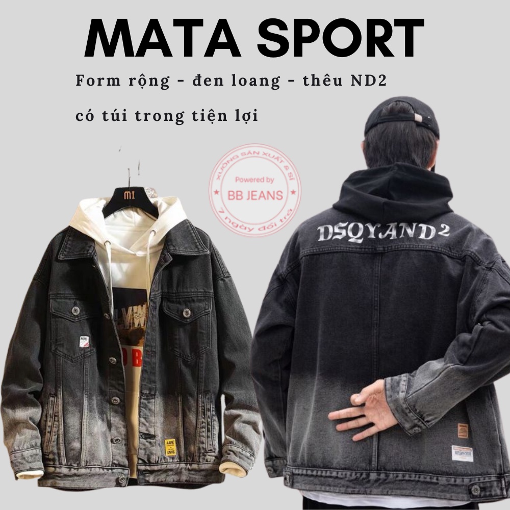 Áo khoác jean nam đen loang thêu ND2 form rộng | áo khoác nam DF | đen thêu GX form rộng size 40-75kg