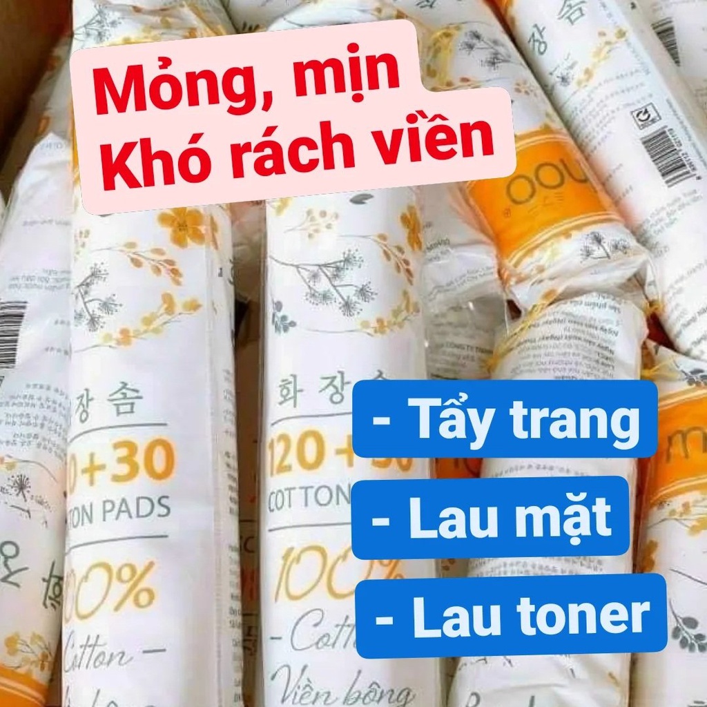 Bông tẩy trang 100% cotton viền chặt Mihoo 150 miếng