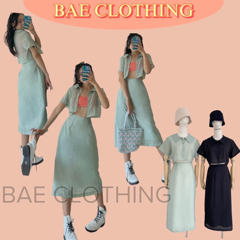 SET ĐỒ TAKE SET thiết kế form basic gồm Áo crop somi có thể khoác ngoài & chân váy form dài style ullzang hàn quốc