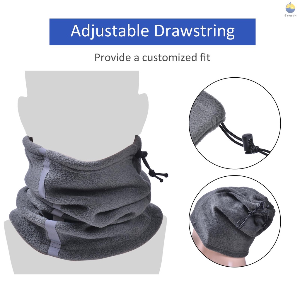 Adjustable Fleece Neck Gaiter Warmer Reflective Safety Face Cover Winter Warm Outdoor Sport Scarf for Men and Women Skiing Cycling Running