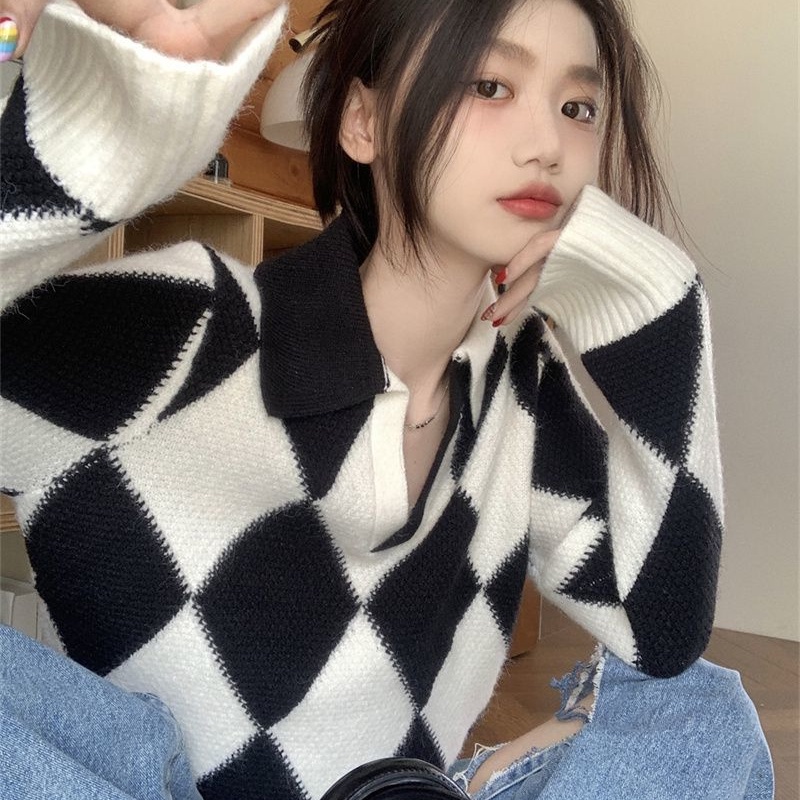 COZOK Áo sweater Dài Tay Dáng Rộng Phối Màu Tương Phản Cá Tính