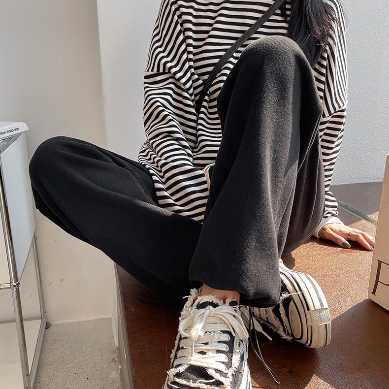 Quần dài thể thao SUXI ống rộng dáng suông phối dây rút thời trang xuân thu cho nữ