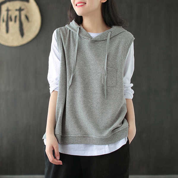 Áo Hoodie Không Tay Thiết Kế Mới Dáng Rộng Năng Động Thời Trang Dành Cho Nữ