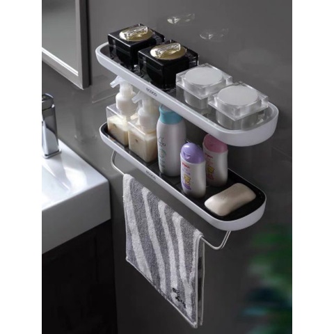 Kệ Nhà Tắm Thông Minh Ecoco , Kệ Để Đồ Phòng Tắm Kèm Giá Treo Khăn Lắp Đặt Dán Tường Cao Cấp