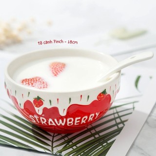 Bộ bát đĩa dâu tây đỏ sữa phủ chảy