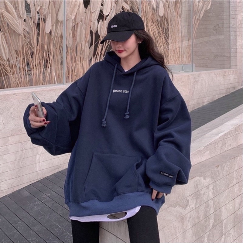 Áo Khoác HOODIE nỉ bông mũ to 2 lớp Unisex form rộng in Silicon dẻo PEACE STAR | BigBuy360 - bigbuy360.vn