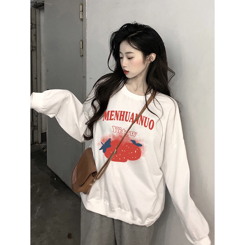 NRVP Áo Thun Nữ Dài Tay Dáng Rộng In Hình Phong Cách Hàn Quốc Mới