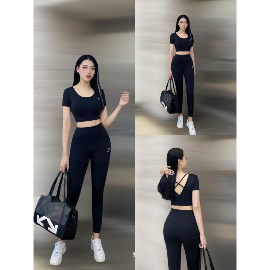 Đồ tập gym nữ,đồ tập thể thao GS áo croptop quần dài tập gym yoga zumba aerobic Lulushop