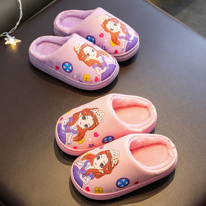 Dép bông AMILA đi trong nhà bằng da PU chống nước chống trượt thời trang thu đông dành cho trẻ em