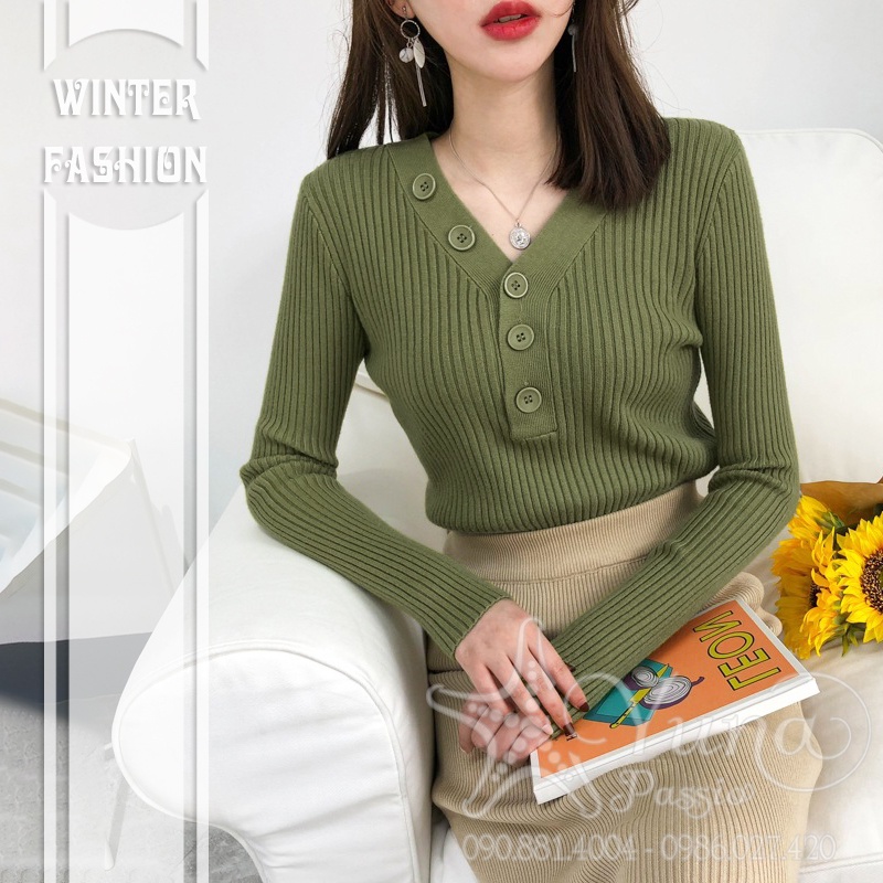 Áo Len Cổ Tim Phối Nút Hàng Nhập Cao Cấp Chất Siêu Đẹp , Áo Len Nữ Phom Tôn Dáng Shop YUNA
