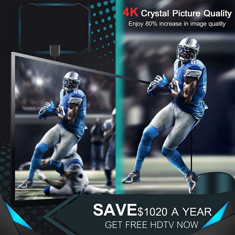 Ăng ten tv trong nhà kỹ thuật số - ăng ten hdtv thông minh, hỗ trợ rõ ràng 1080p 4k, tăng cường tín hiệu khuếch đại mạnh mẽ, phạm vi 270 dặm