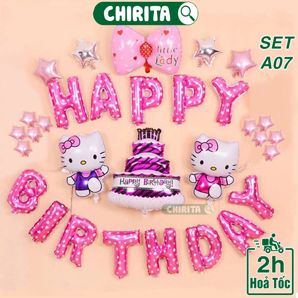 Set Bong Bóng Trang Trí Sinh Nhật Cho Bé Gái Happy Birthday- Bộ Bóng Bay Trang Trí Sinh Nhật Con Gái Đủ Phụ Kiện CHIRITA