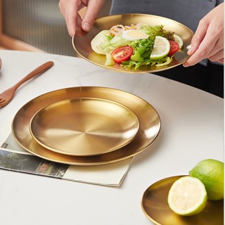 Đĩa (dĩa) inox tròn Hàn Quốc, khay inox trang trí, đựng thức ăn (nhiều kích thước)