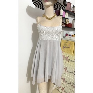 Đầm 2 dây đính kim sa,vải voan size M,thanh lý