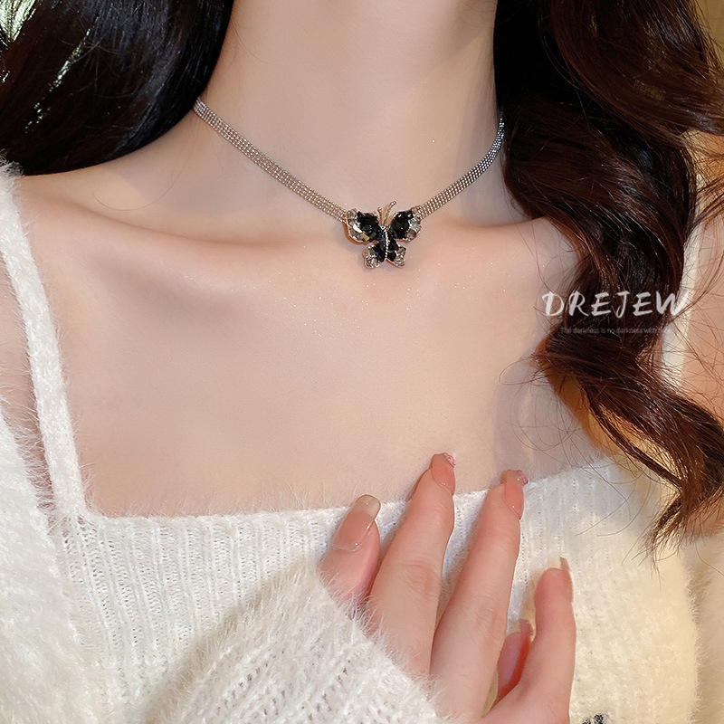 DREJEW Dây Chuyền Kim Loại Mặt Hình Bướm Đính Đá Pha Lê Thời Trang Cao Cấp Dễ Phối Đồ